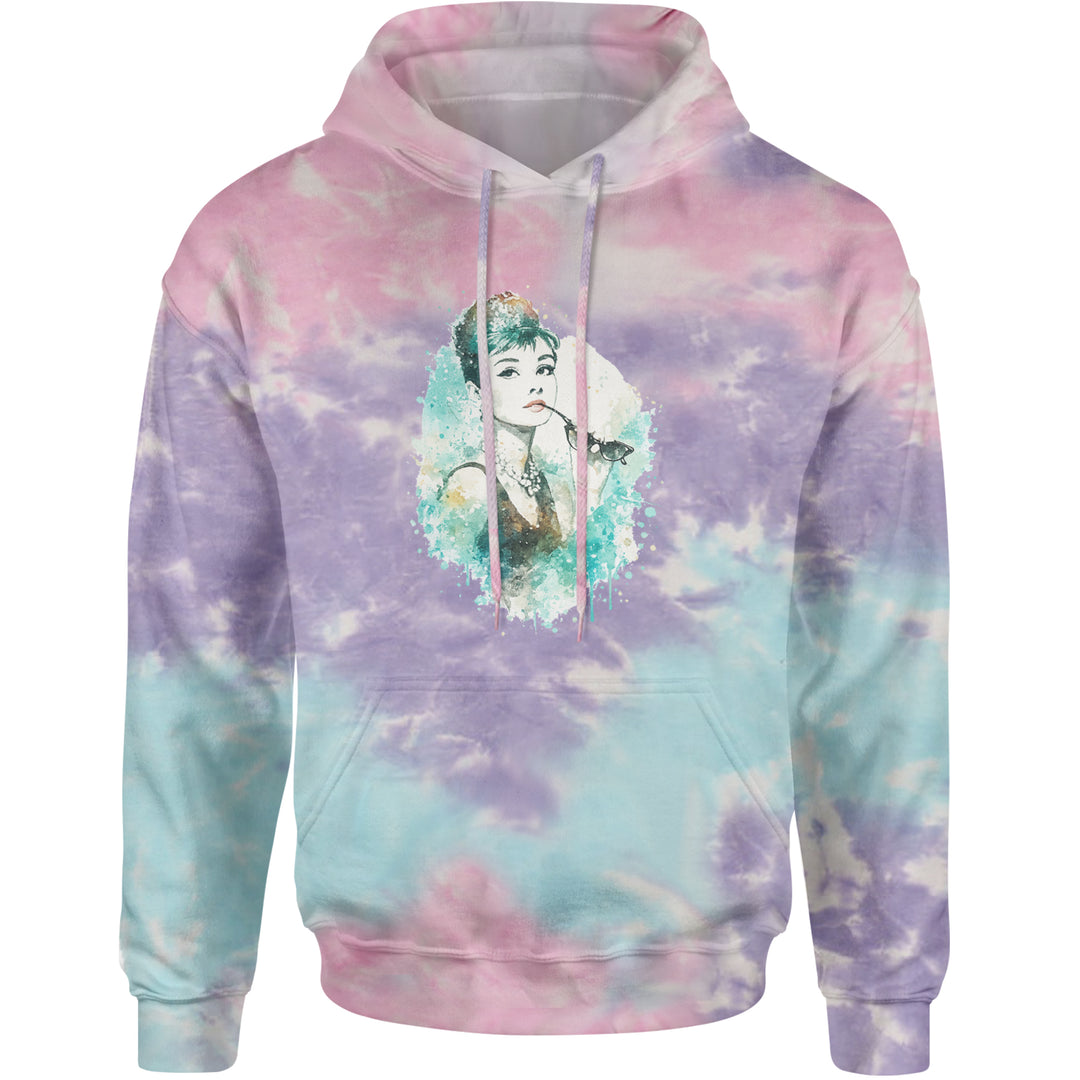 Mrs. Herpburn Iconic Watercolors Adult Hoodie Sweatshirt Cotton Candy