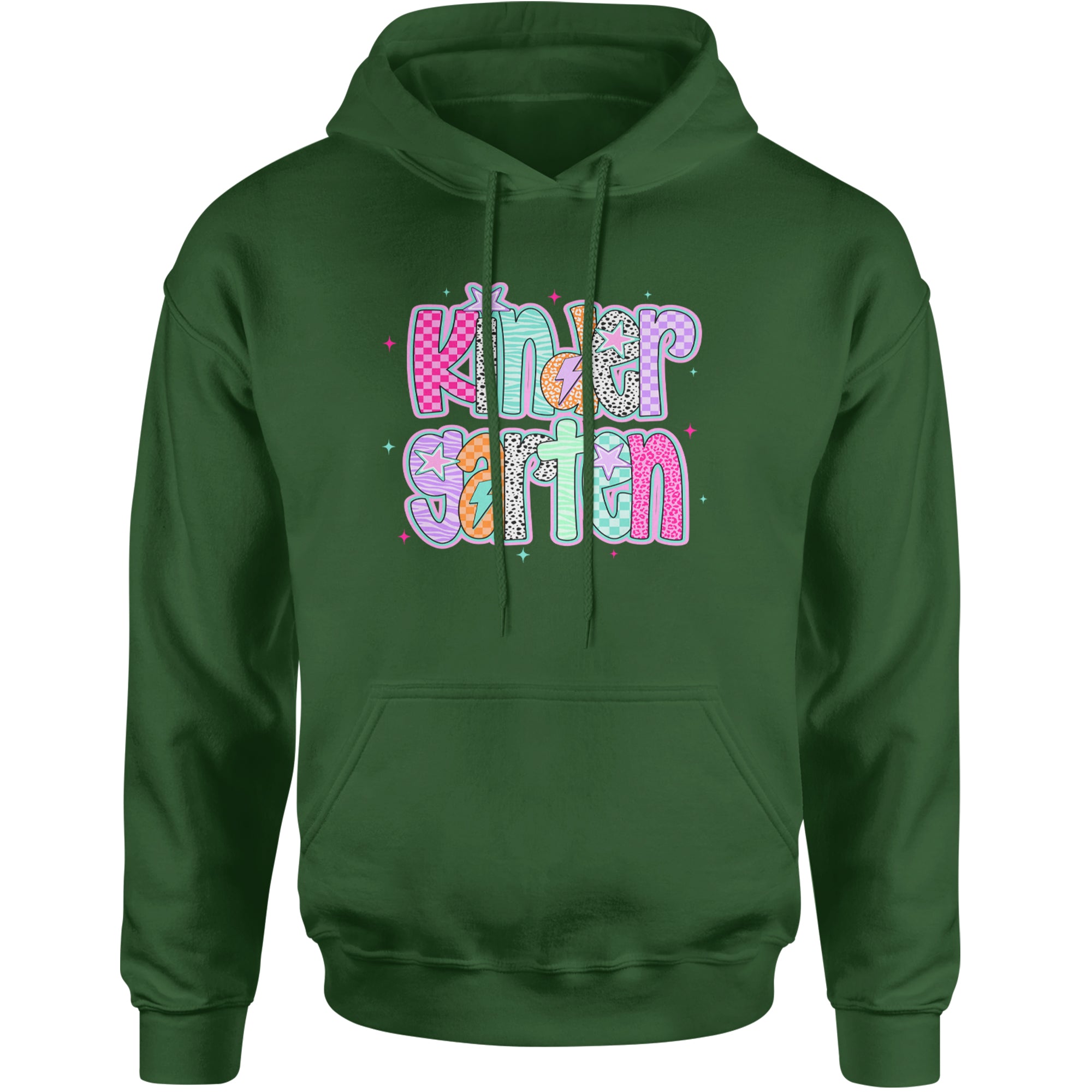 Kindergarten Cutie Colorful Back to School Adult Hoodie Sweatshirt Forest Green