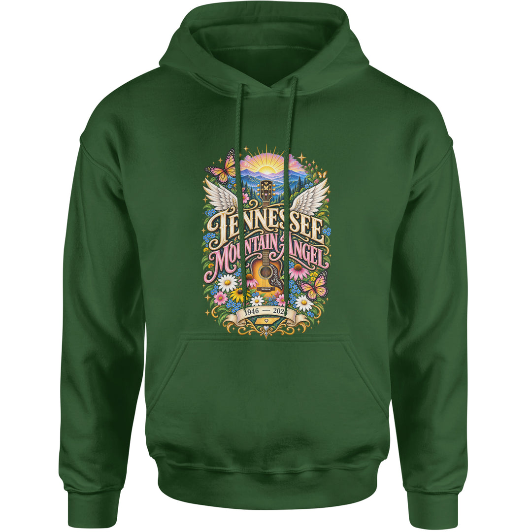 Tennessee Mountain Angel Wings Dolly Adult Hoodie Sweatshirt Forest Green