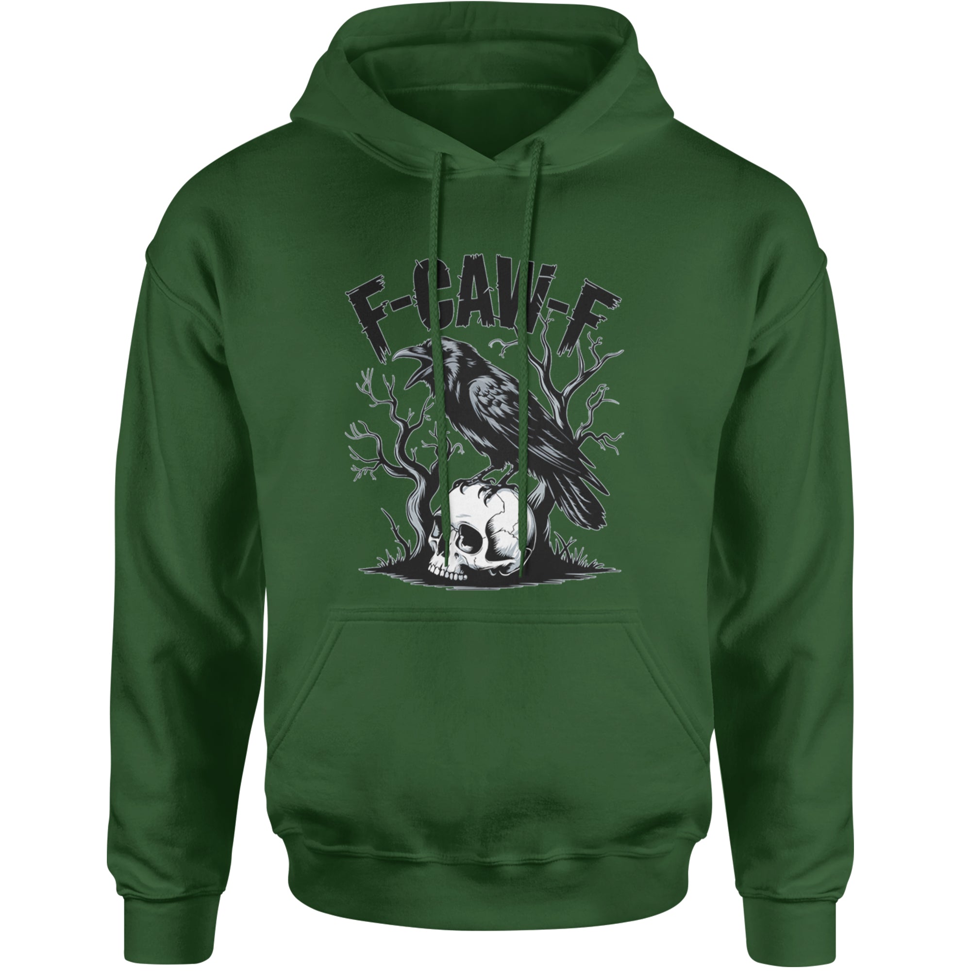 F-Caw-F Crow On Skull F-ck Off Gothic Adult Hoodie Sweatshirt Forest Green