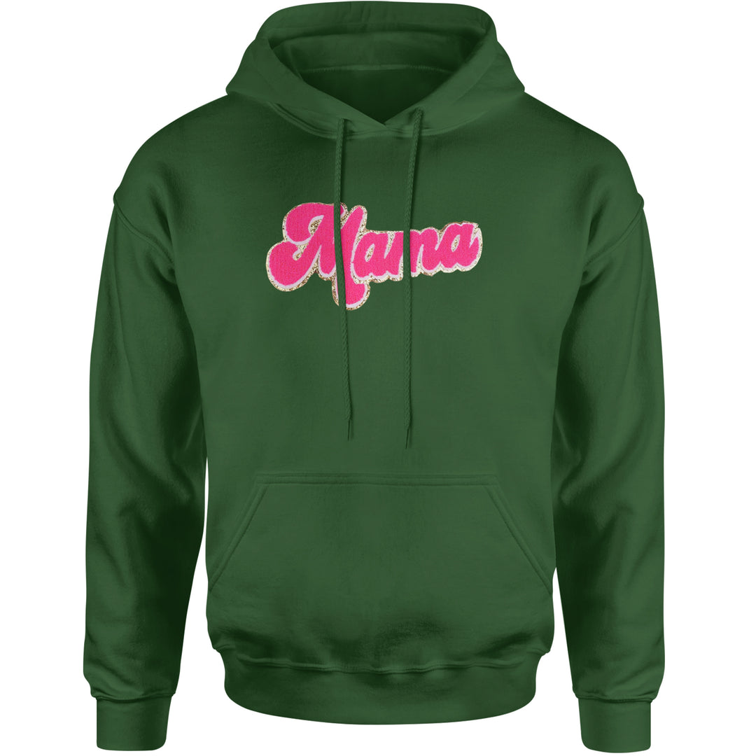 Mama Hot Pink Glitter Chenille Patch Adult Hoodie Sweatshirt Forest Green