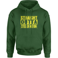 Straight Outta Steeler Nation Football graphic on Unisex Heavyweight Fleece Pullover Hoodie in Forest Green