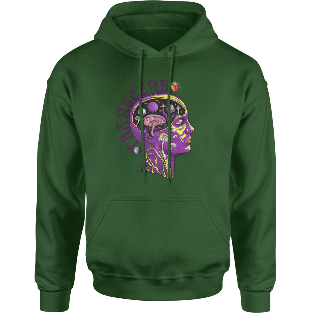 Psychedelic Cosmic Mushroom Head Adult Hoodie Sweatshirt Forest Green