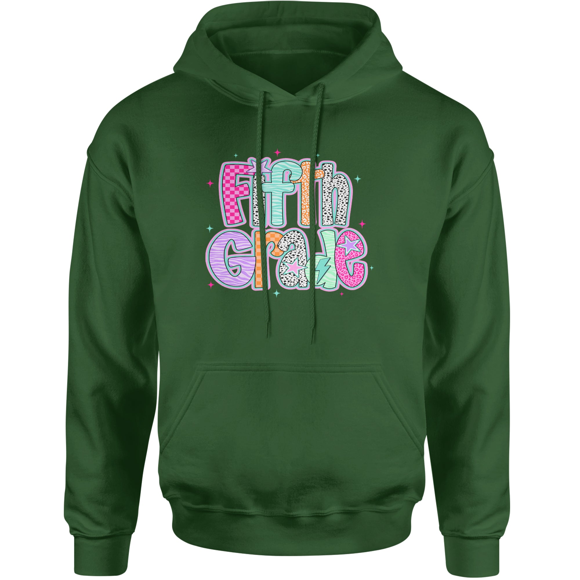 Fifth Grade Fly Colorful Back to School Adult Hoodie Sweatshirt Forest Green
