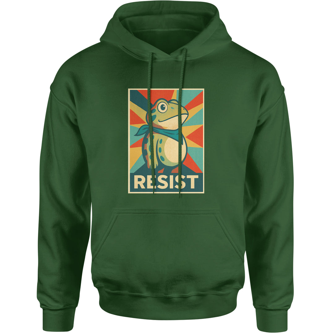 Resist Portland Protest Frog Adult Hoodie Sweatshirt Forest Green