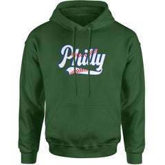 Philly Baseball Stitching Adult Hoodie Sweatshirt Forest Green