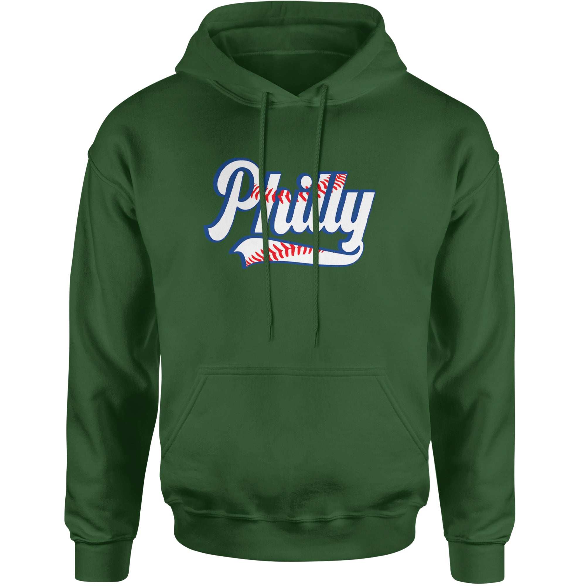 Philly Baseball Stitching Adult Hoodie Sweatshirt Forest Green