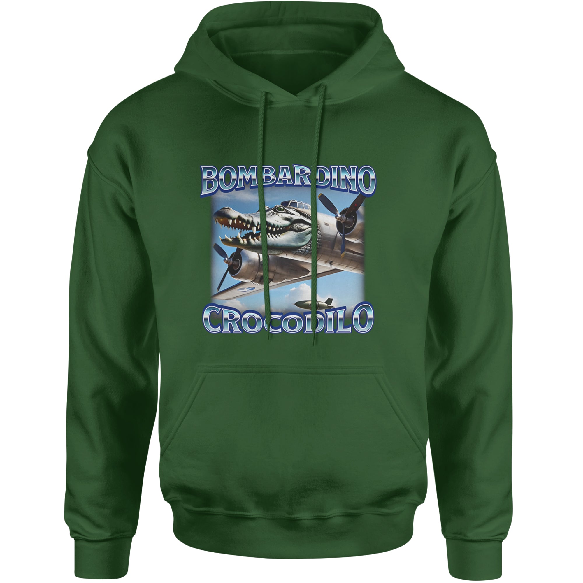 Bombardino Crocodilo Brainrot Adult Hoodie Sweatshirt Forest Green