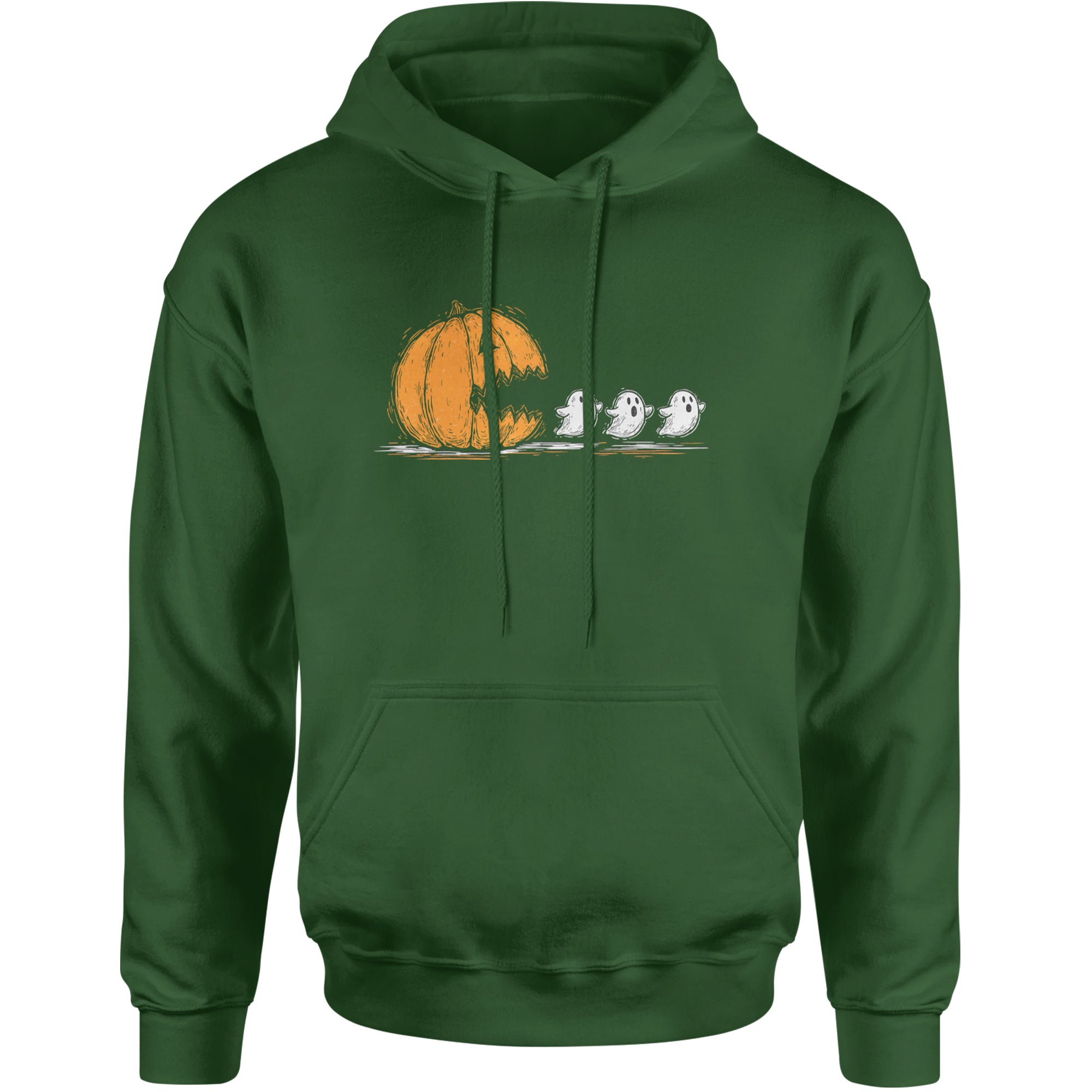 Pumpkin Pacman Chasing Ghosts Halloween Adult Hoodie Sweatshirt Forest Green