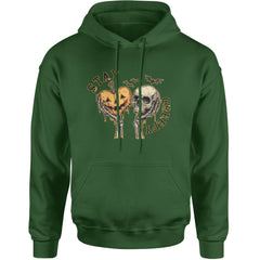 Stay Creepy Skull and Pumpkin Halloween Adult Hoodie Sweatshirt Forest Green