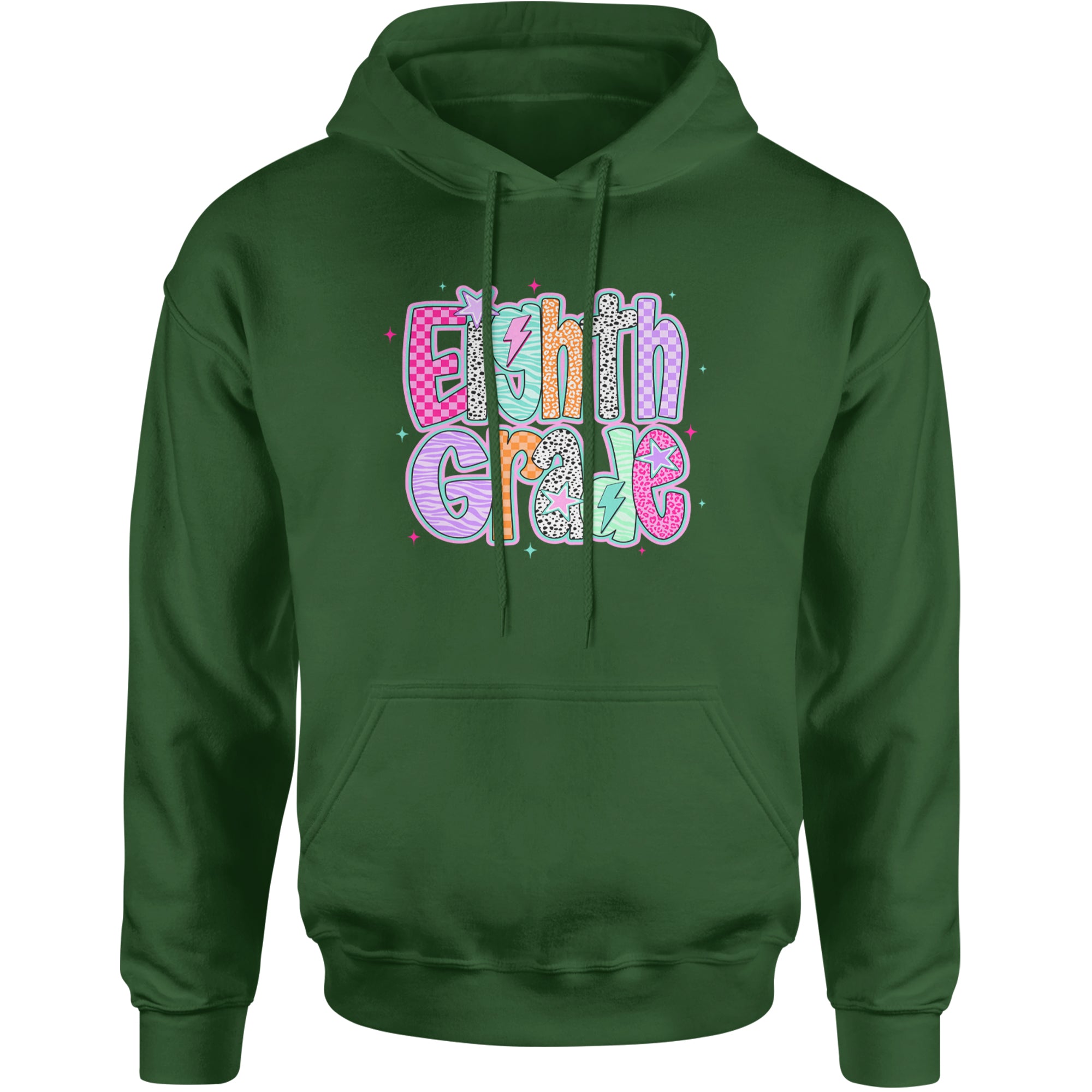 Eighth Grade Energy Colorful Back to School Adult Hoodie Sweatshirt Forest Green