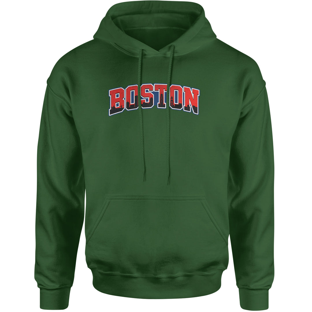 Boston City Pride Skyline Adult Hoodie Sweatshirt Forest Green