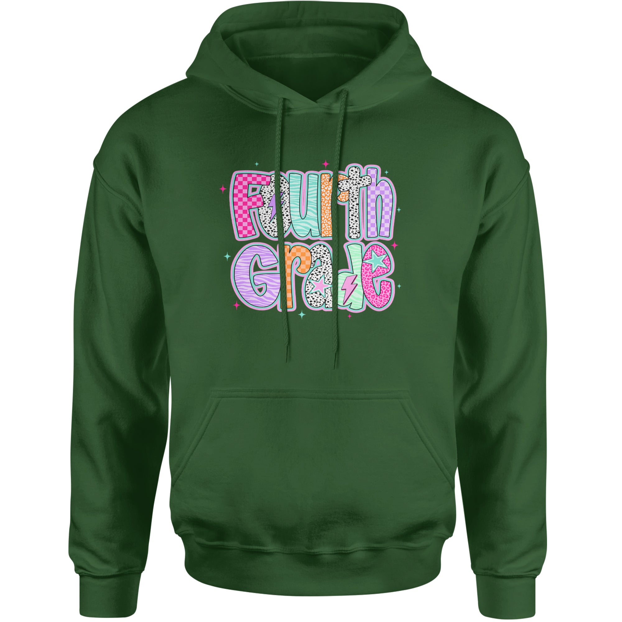 Fourth Grade Fierce Colorful Back to School Adult Hoodie Sweatshirt Forest Green