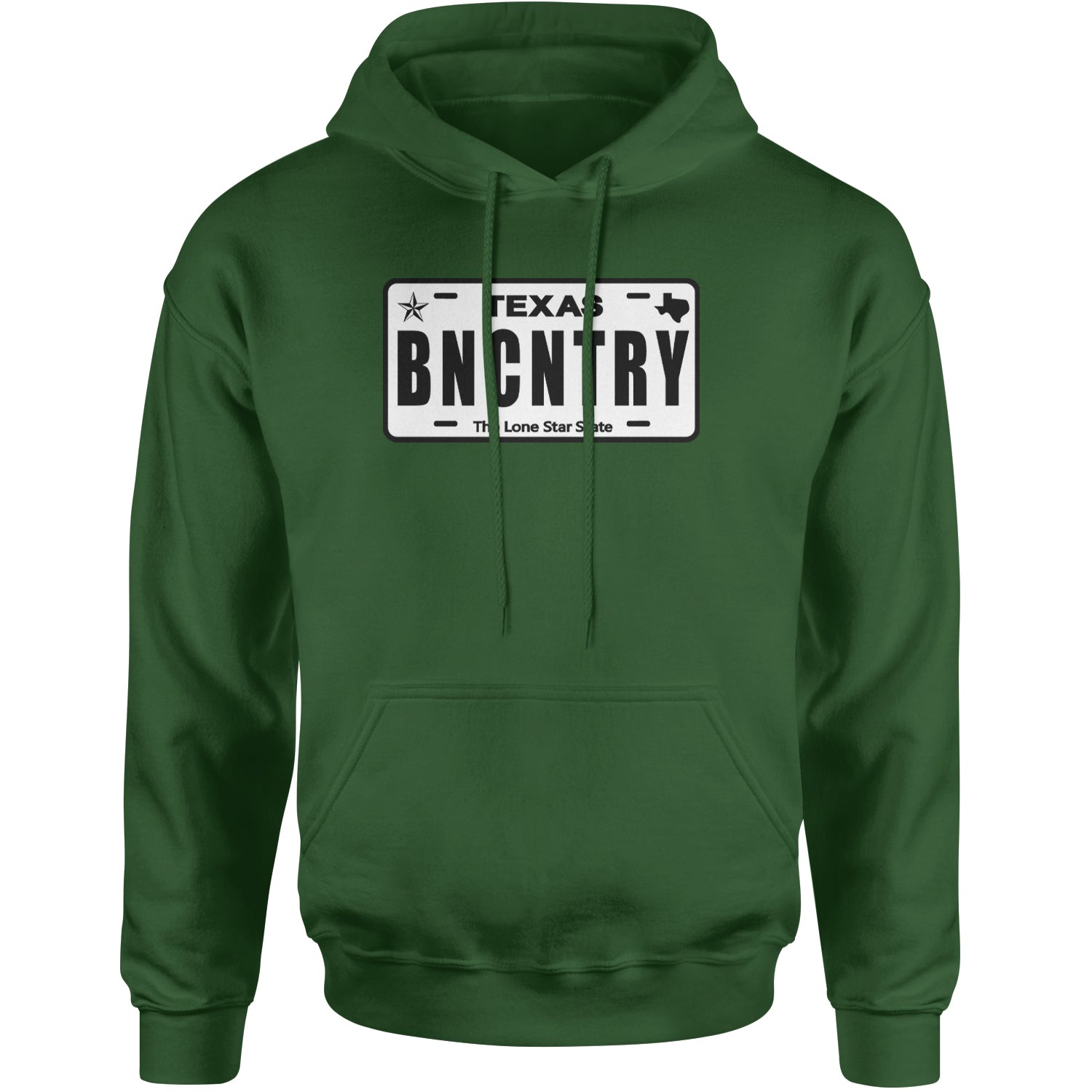 Texas License Plate BNCNTRY Adult Hoodie Sweatshirt Forest Green