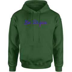 Los Doyers LA Baseball Adult Hoodie Sweatshirt Forest Green