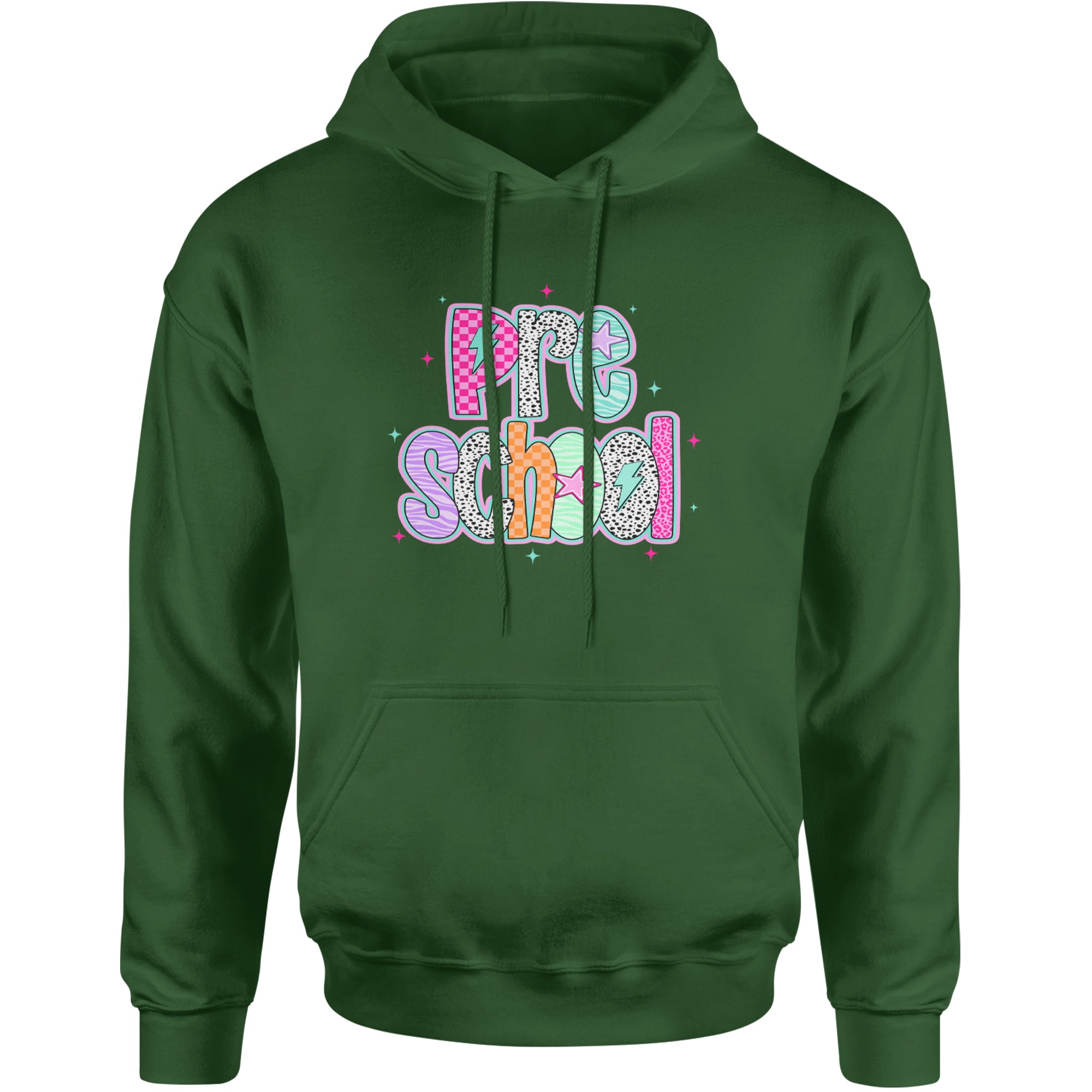 Preschool Power Colorful Back to School Adult Hoodie Sweatshirt Forest Green