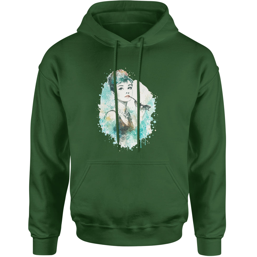 Mrs. Herpburn Iconic Watercolors Adult Hoodie Sweatshirt Forest Green