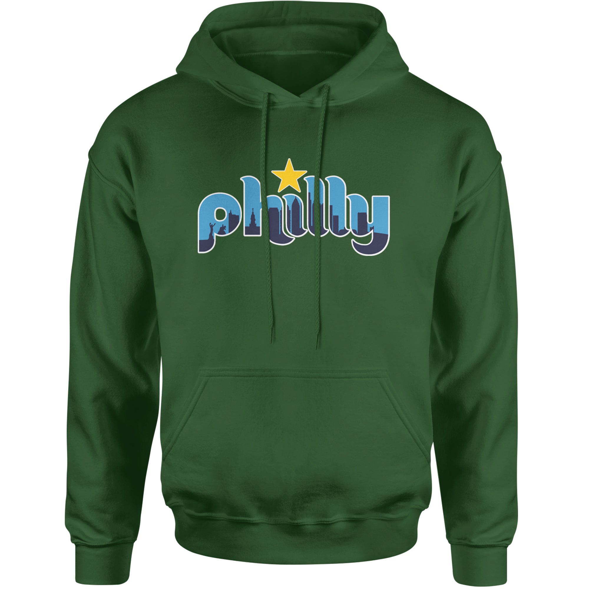 Skyline Philly Philadelphia Adult Hoodie Sweatshirt Forest Green