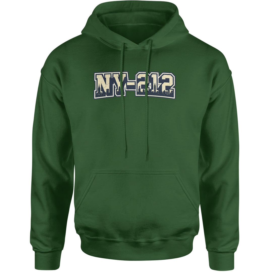 New York City 212 Area Code Skyline  Adult Hoodie Sweatshirt Forest Green