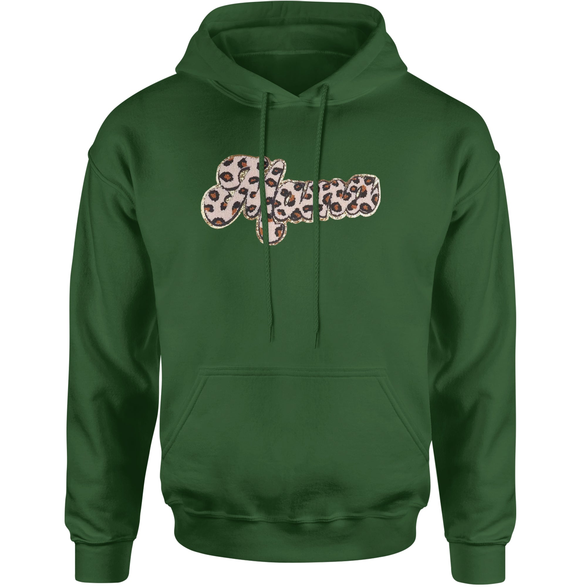 Mama Cheetah Print Glitter Chenille Patch Adult Hoodie Sweatshirt Forest Green