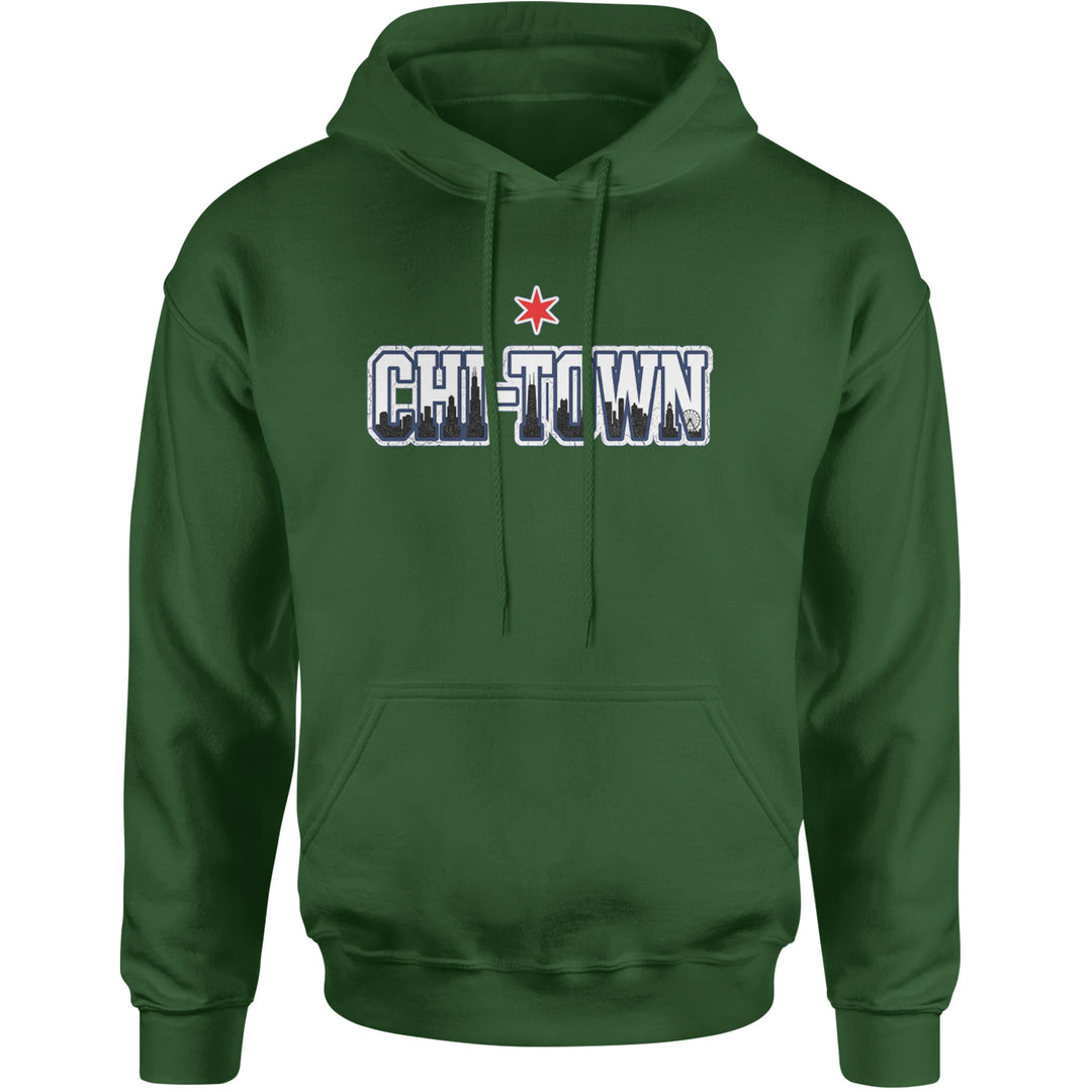 Chicago Chi-Town City Pride Adult Hoodie Sweatshirt Forest Green