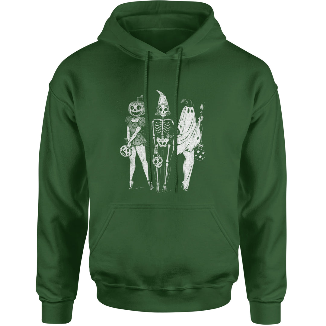 Vintage Spooky Squad Pinup Halloween Design Adult Hoodie Sweatshirt Forest Green