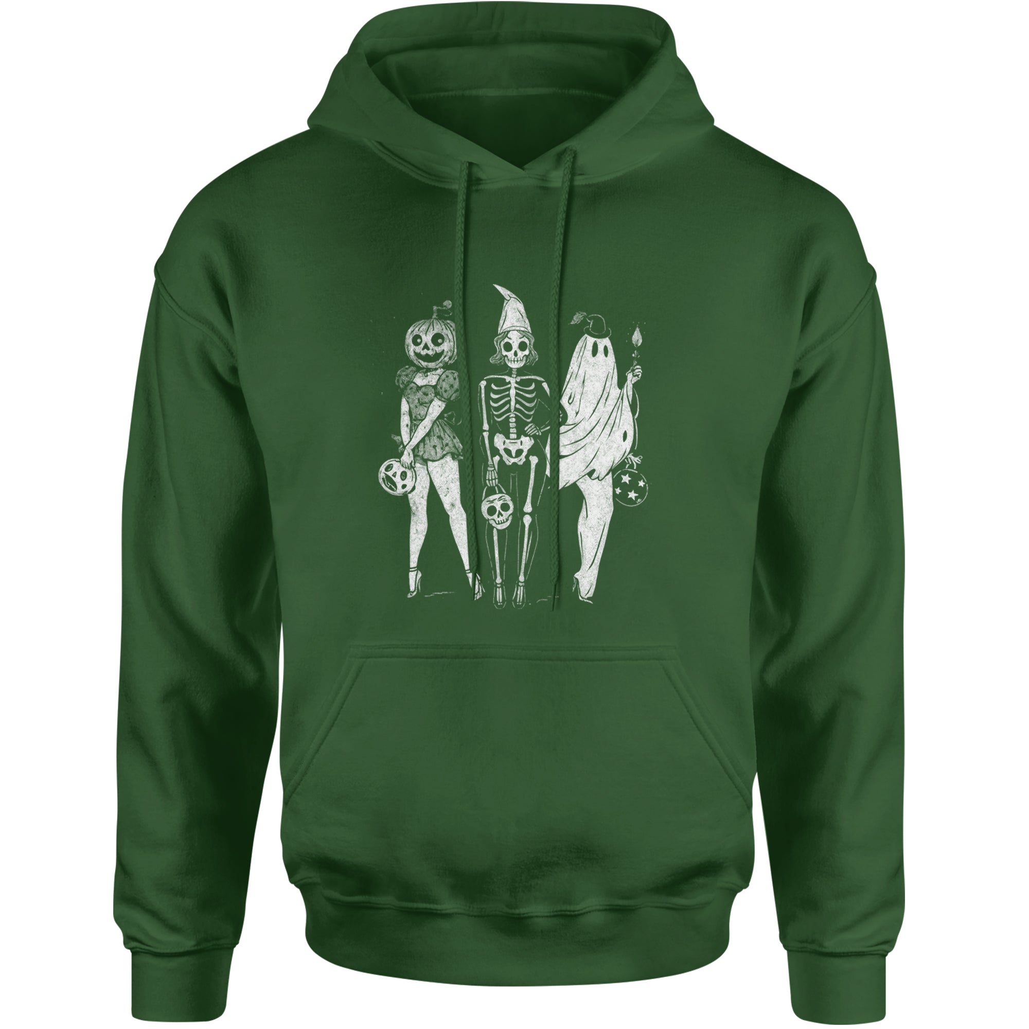 Vintage Spooky Squad Pinup Halloween Design Adult Hoodie Sweatshirt Forest Green