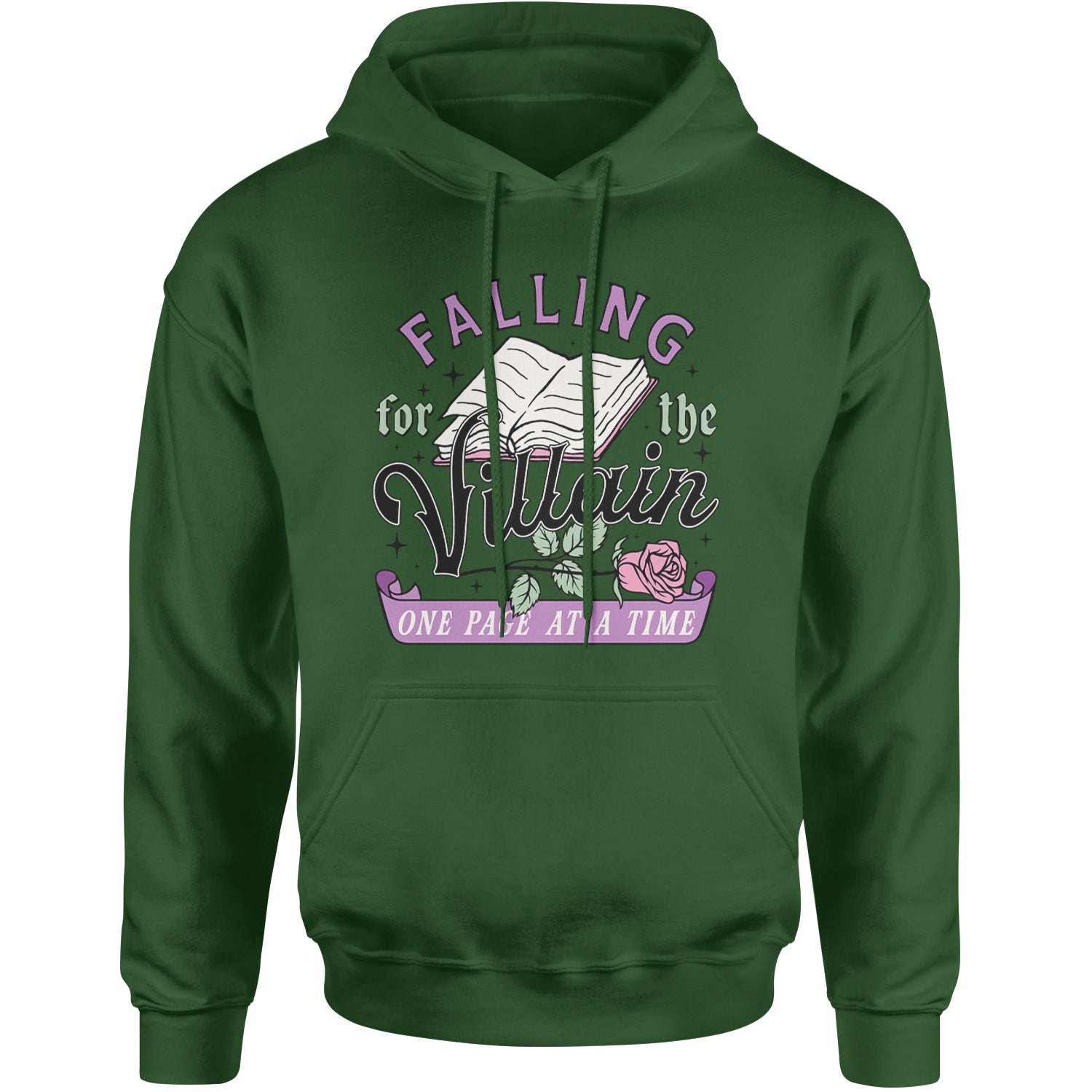 Falling For The Villain One Page At A Time Adult Hoodie Sweatshirt Forest Green