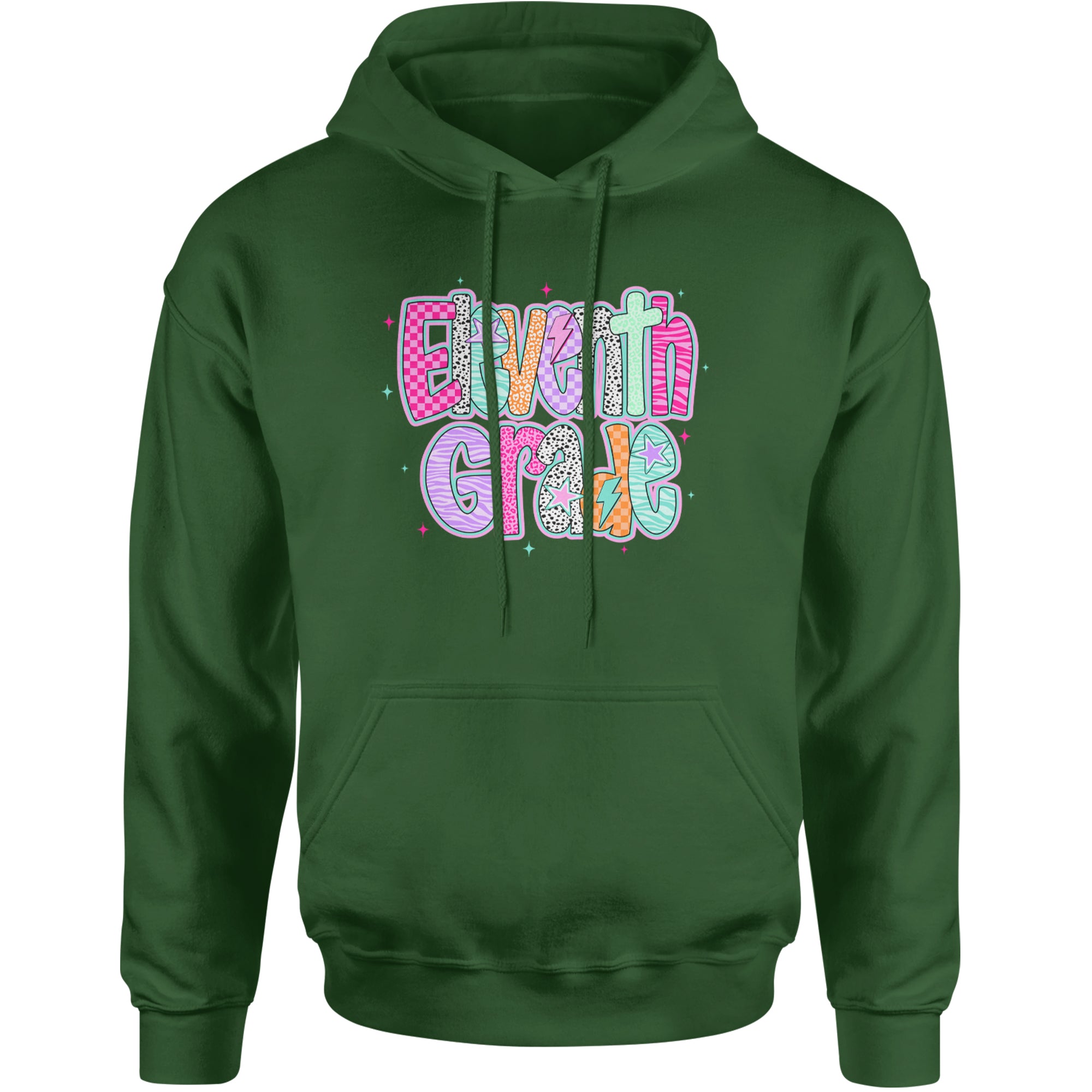 Eleventh Grade Extra Colorful Back to School Adult Hoodie Sweatshirt Forest Green