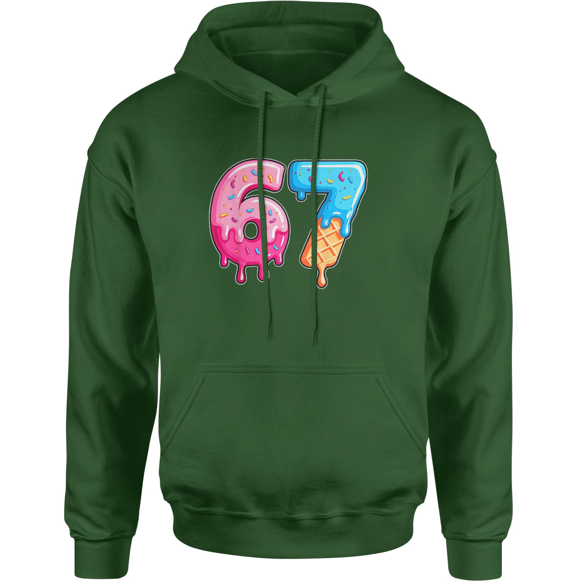 67 Dripping Ice Cream Donut Melt Adult Hoodie Sweatshirt Forest Green