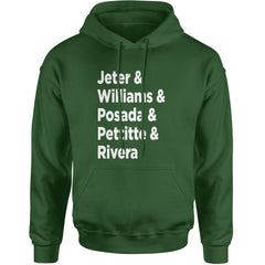 Jeter & Williams & Posada & Pettitte & Rivera Adult Hoodie Sweatshirt Forest Green