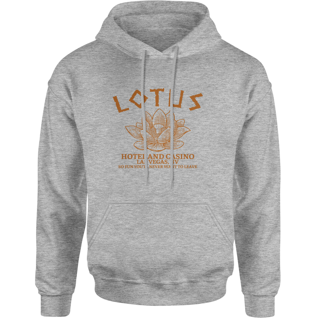 Lotus Hotel and Casino graphic on a unisex heavyweight fleece pullover hoodie