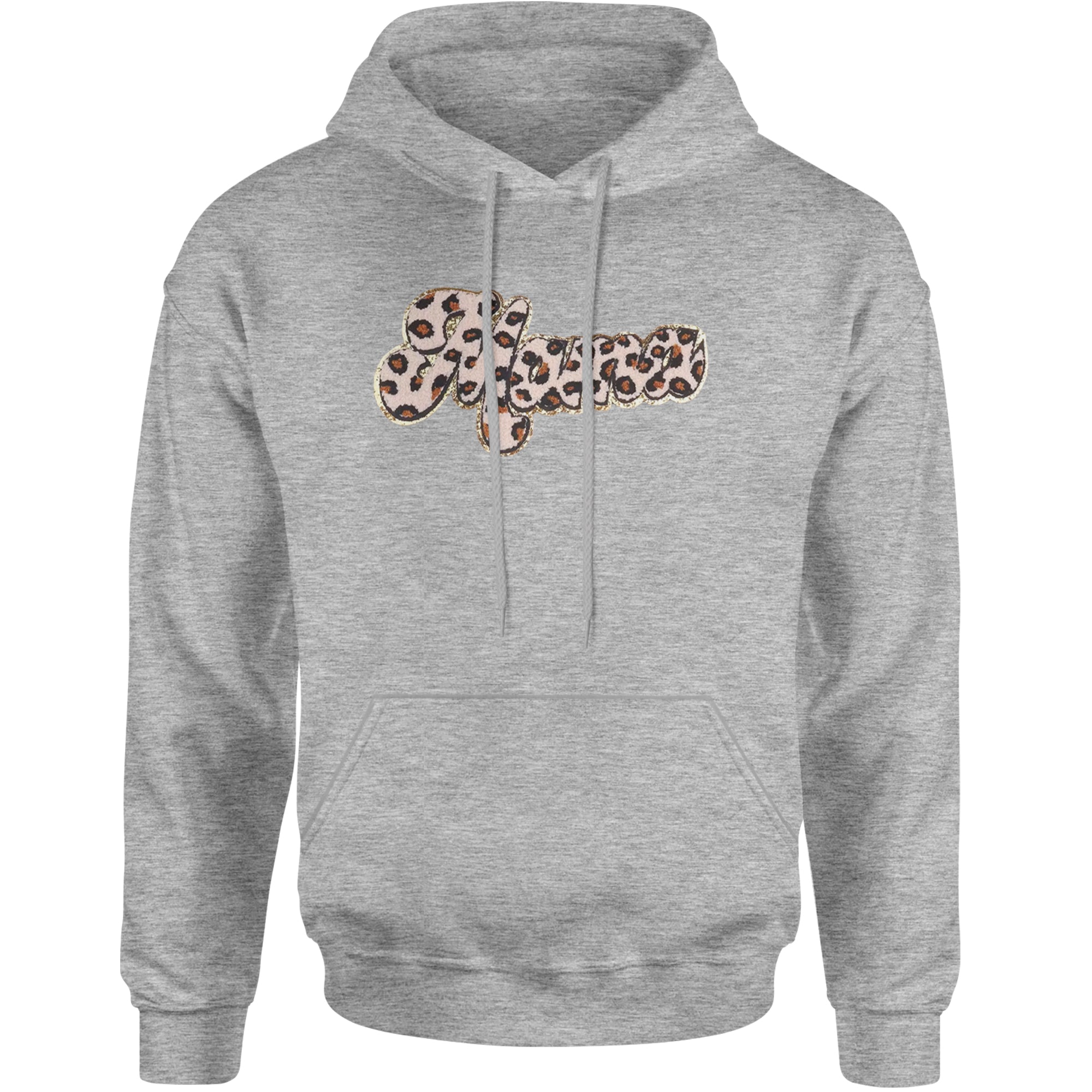 Mama Cheetah Print Glitter Chenille Patch Adult Hoodie Sweatshirt Heather Grey