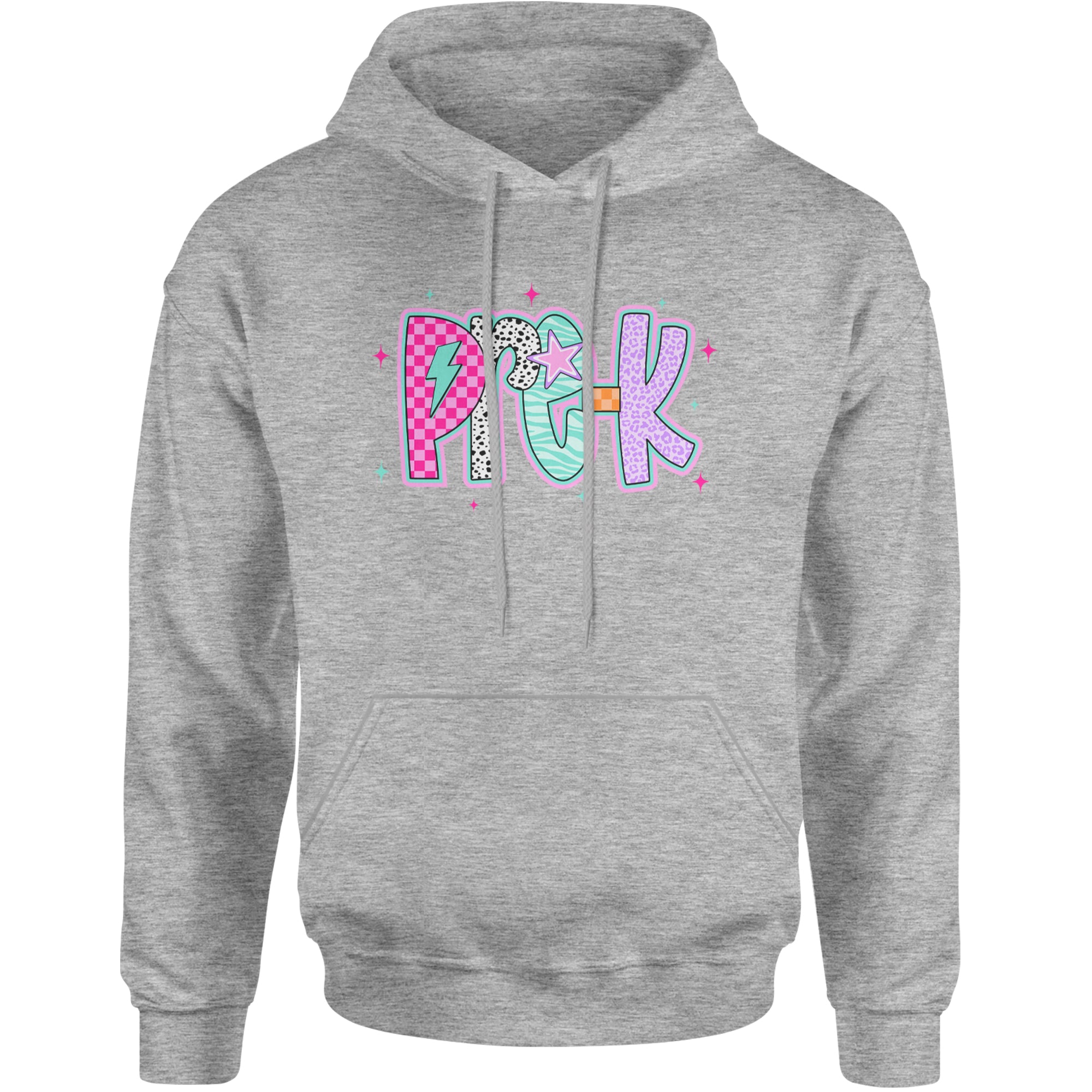 Pre-K Party Time Colorful Back to School Adult Hoodie Sweatshirt Heather Grey