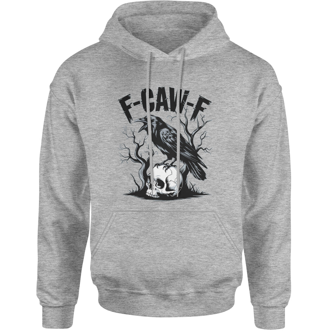 F-Caw-F Crow On Skull F-ck Off Gothic Adult Hoodie Sweatshirt Heather Grey