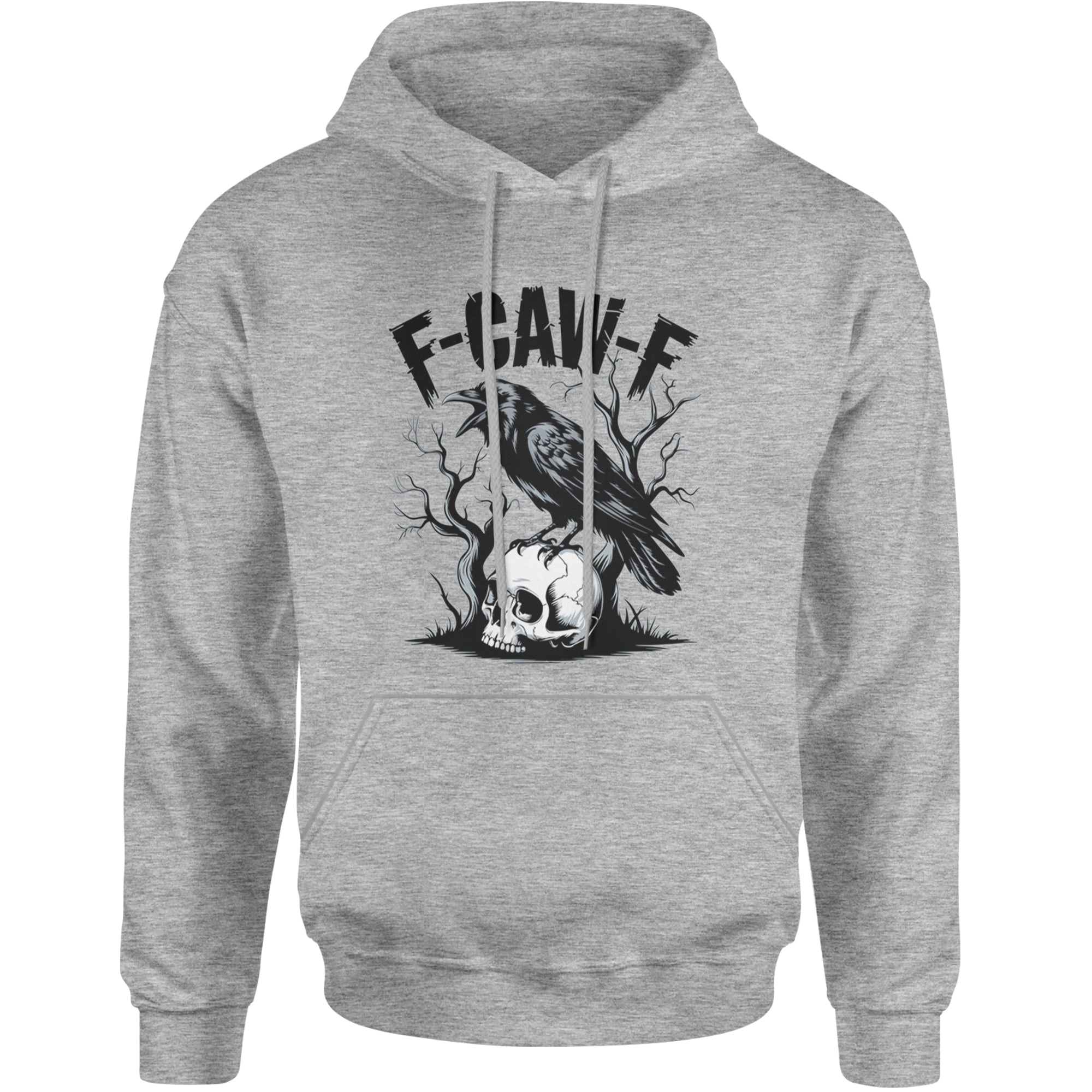 F-Caw-F Crow On Skull F-ck Off Gothic Adult Hoodie Sweatshirt Heather Grey