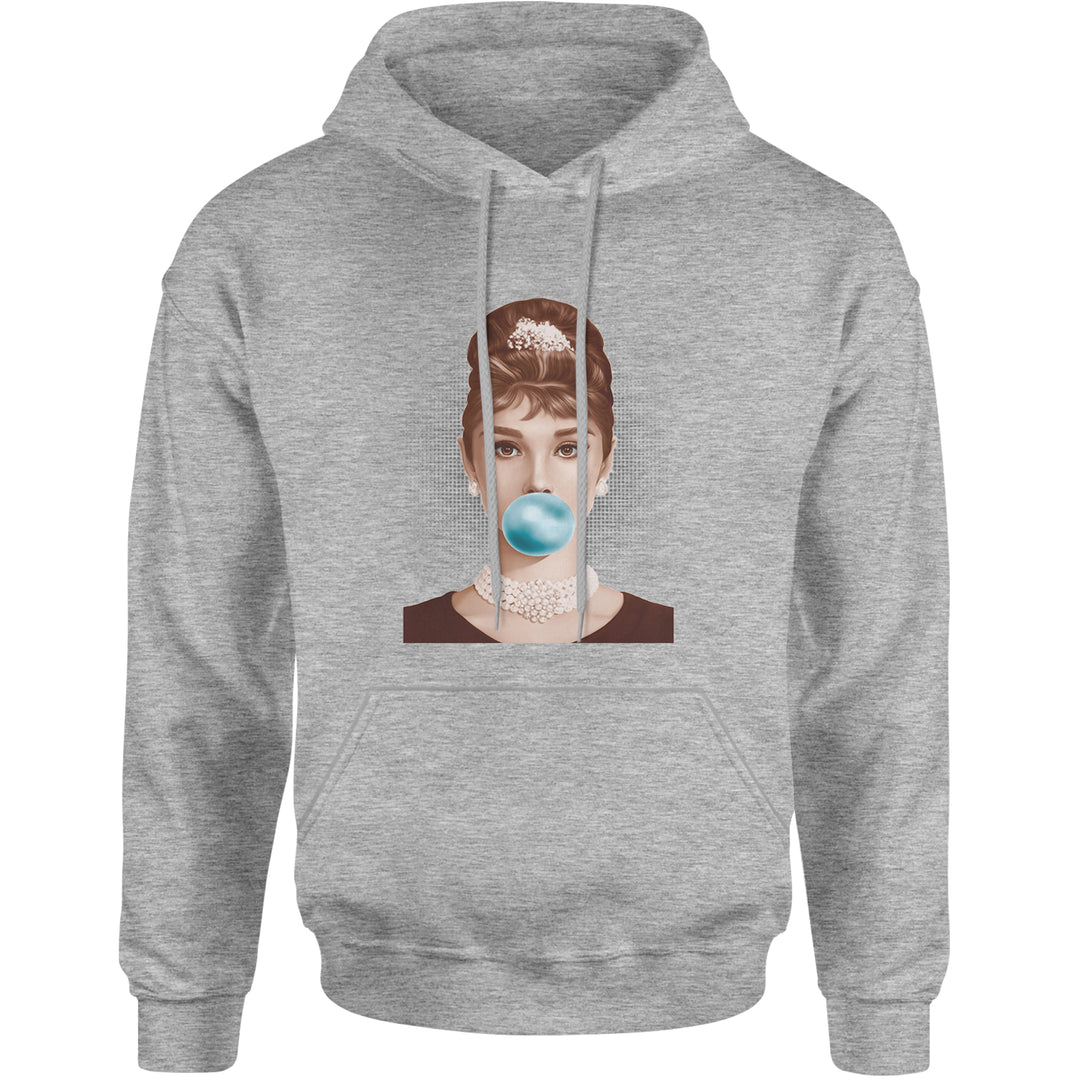 Audrey Hepburn Chewing Bubble Gum American Icon Adult Hoodie Sweatshirt Heather Grey