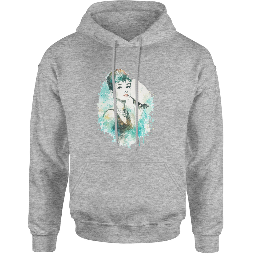 Mrs. Herpburn Iconic Watercolors Adult Hoodie Sweatshirt Heather Grey