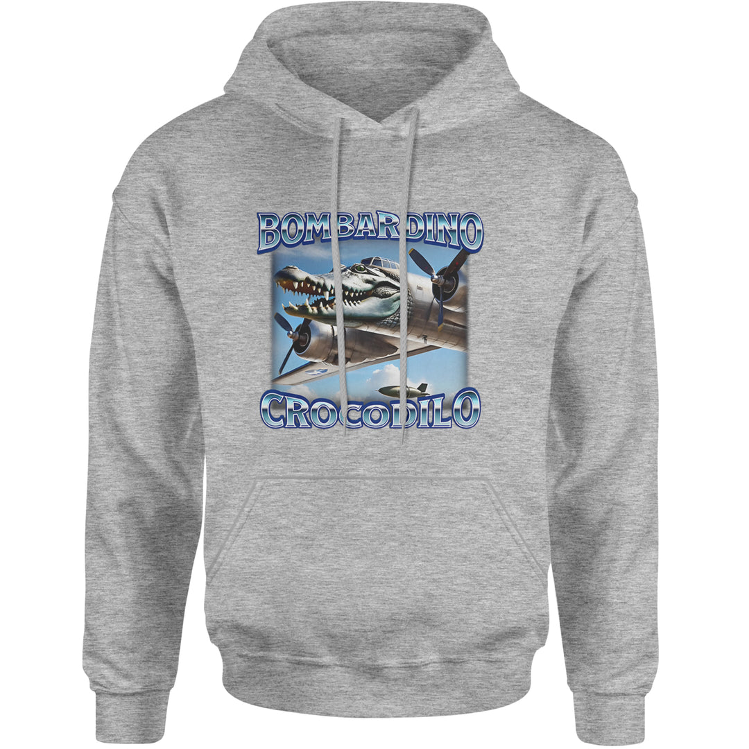 Bombardino Crocodilo Brainrot Adult Hoodie Sweatshirt Heather Grey