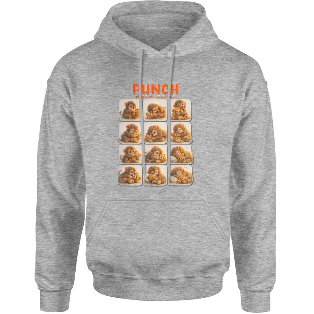 Punch Play Hard Love Harder Adult Hoodie Sweatshirt Heather Grey