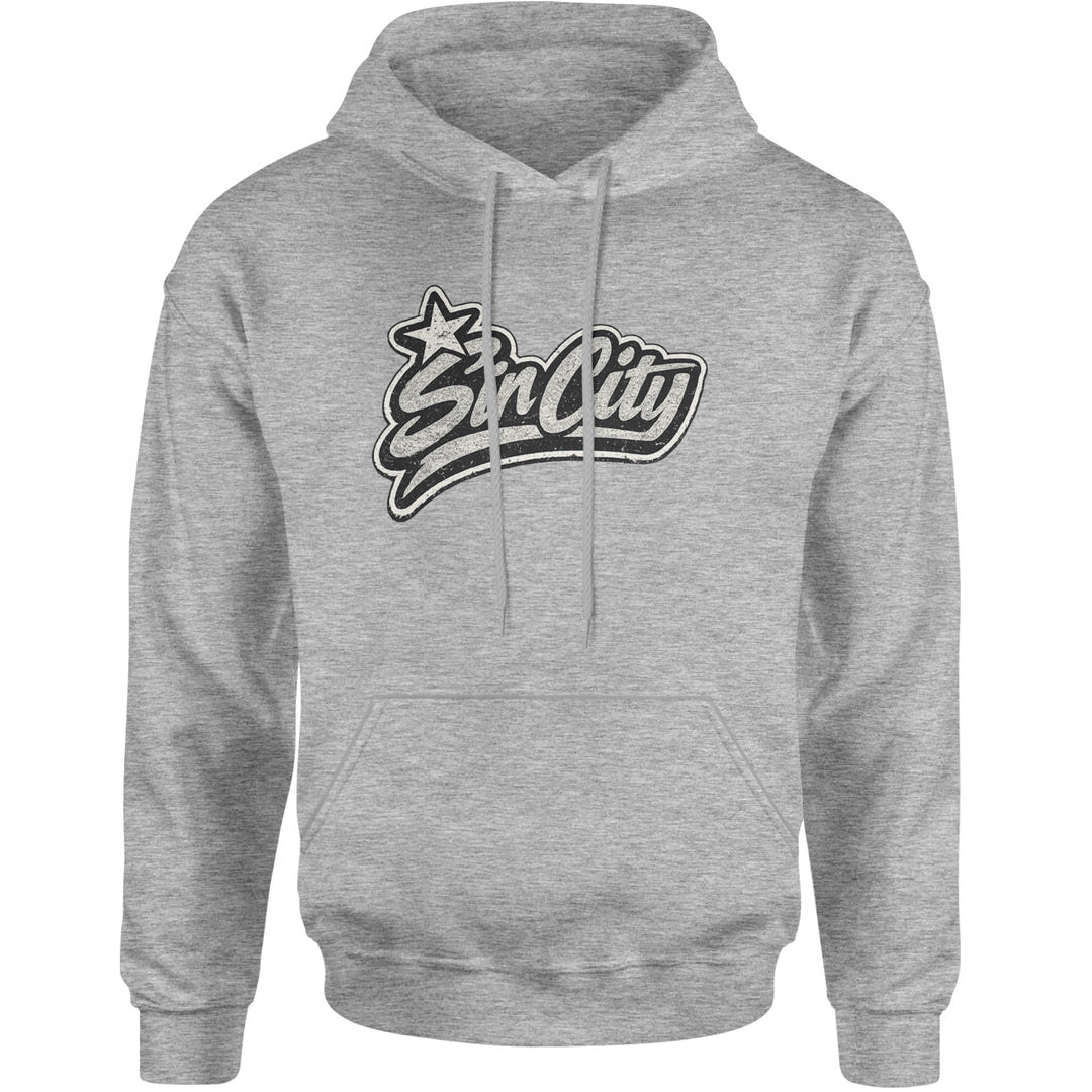 Sin City Vegas Retro Vintage Adult Hoodie Sweatshirt Heather Grey