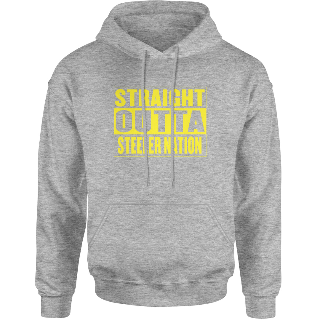 Straight Outta Steeler Nation Football graphic on Unisex Heavyweight Fleece Pullover Hoodie in Heather Grey