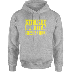 Straight Outta Steeler Nation Football graphic on Unisex Heavyweight Fleece Pullover Hoodie in Heather Grey