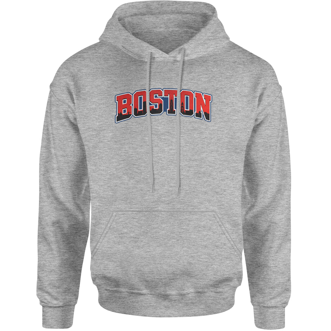 Boston City Pride Skyline Adult Hoodie Sweatshirt Heather Grey