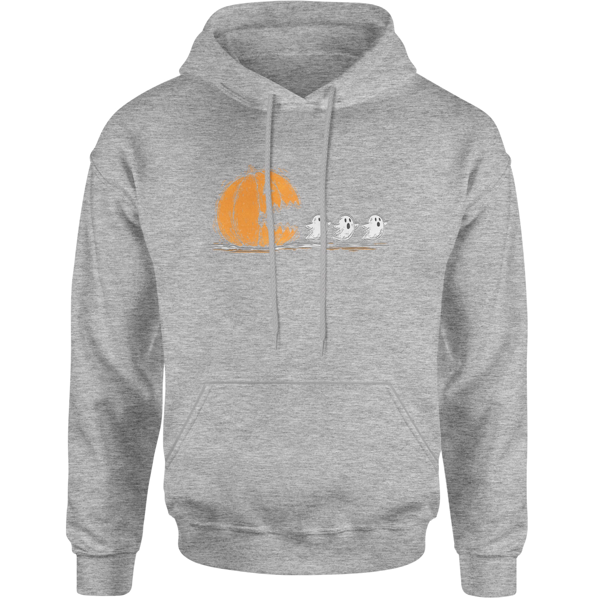 Pumpkin Pacman Chasing Ghosts Halloween Adult Hoodie Sweatshirt Heather Grey