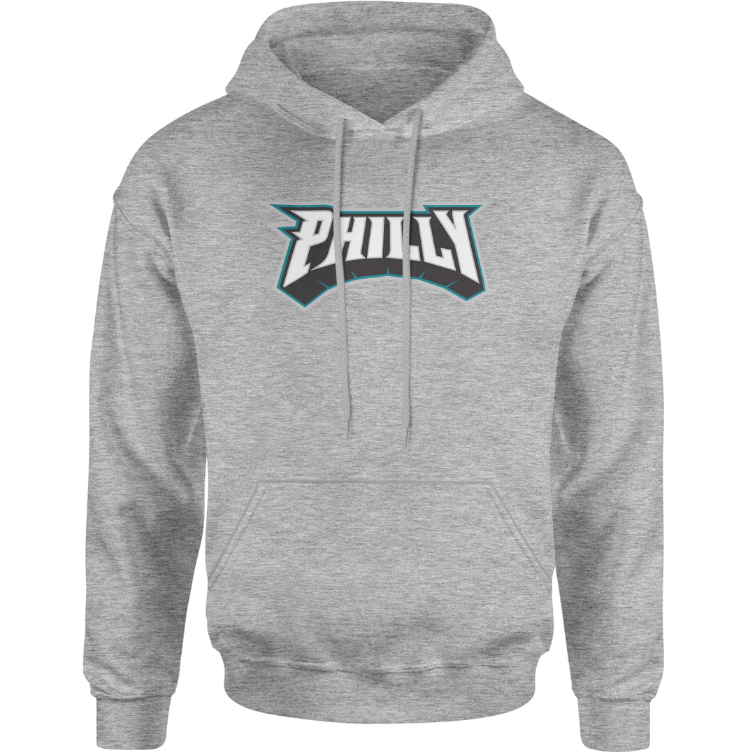 Philly Bold Block Throwback Adult Hoodie Sweatshirt Heather Grey