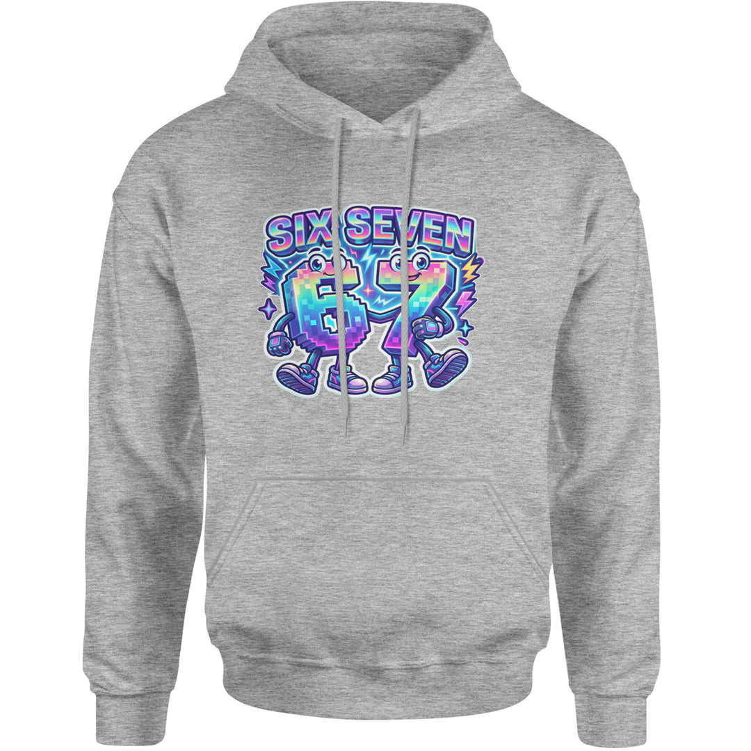 Six Seven 67 Retro Pixel Buddies Adult Hoodie Sweatshirt Heather Grey