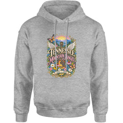 Tennessee Mountain Angel Wings Dolly Adult Hoodie Sweatshirt Heather Grey