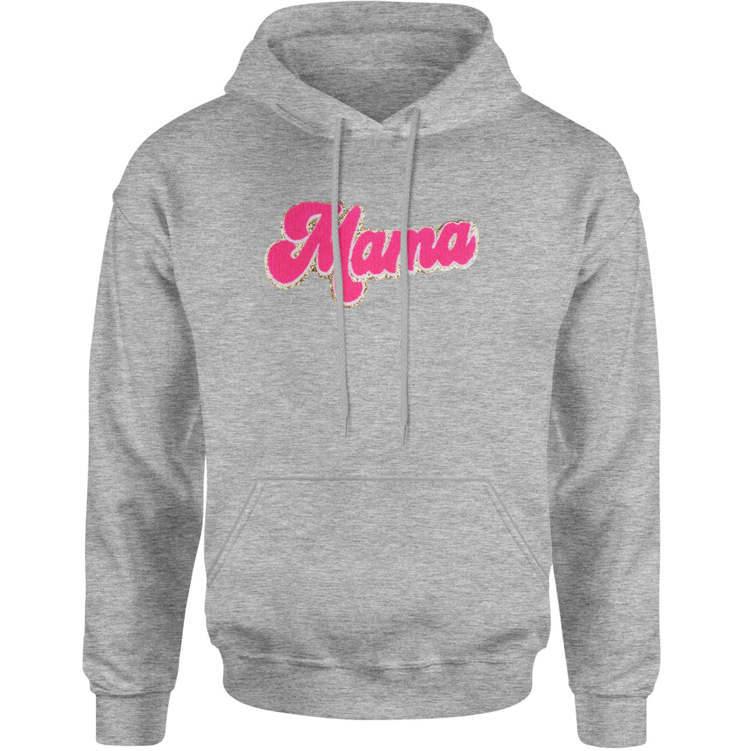 Mama Hot Pink Glitter Chenille Patch Adult Hoodie Sweatshirt Heather Grey