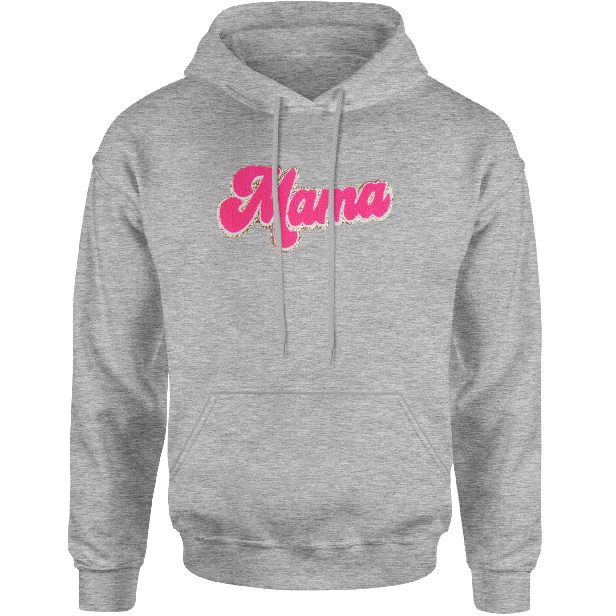 Mama Hot Pink Glitter Chenille Patch Adult Hoodie Sweatshirt Heather Grey